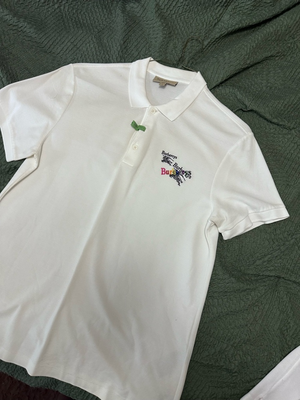 Burberry White Polo with Multicolor Embroidered Logo